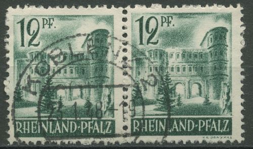Franz. Zone: Rheinland-Pfalz 1947 Porta Nigra Typenpaar 4 y v II + I gestempelt