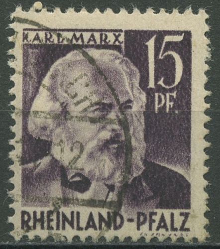 Französische Zone: Rheinland-Pfalz 1947 Karl Marx Type I, 5 v v I gestempelt