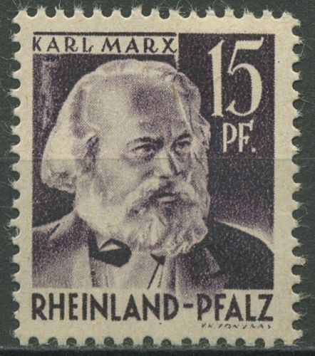 Französische Zone: Rheinland-Pfalz 1947 Karl Marx Type II, 5 v v II postfrisch