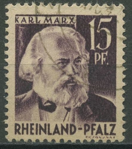 Französische Zone: Rheinland-Pfalz 1947 Karl Marx Type II, 5 v v II gestempelt