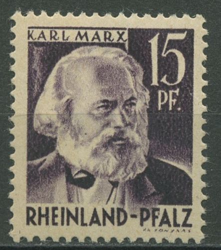 Franz. Zone: Rheinland-Pfalz 1947 Marx Type I grobk.. Gummi, 5 vw I postfrisch