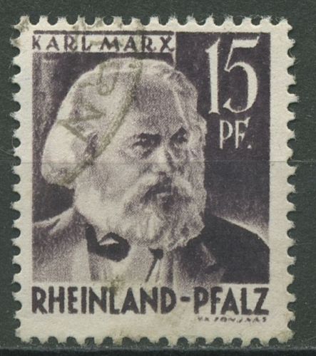 Französische Zone: Rheinland-Pfalz 1947 Karl Marx Type II, 5 y v II gestempelt