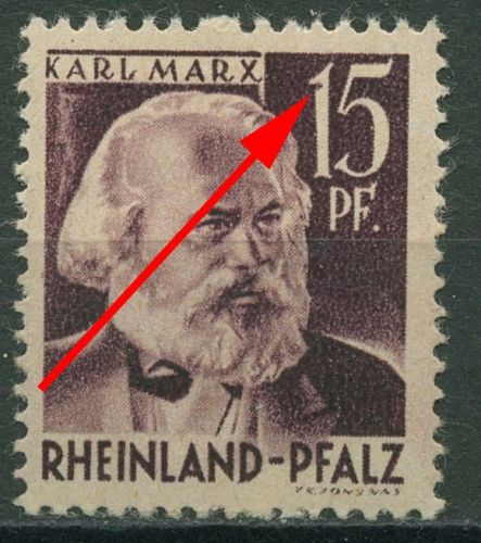 Französische Zone Rheinland-Pfalz 1947 Plattenfehler 5 v v II PF IV mit Falz