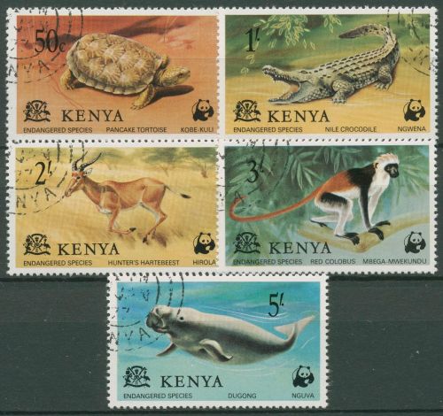 Kenia 1977 WWF Naturschutz Krokodil Schildkröte Dugong 87/91 gestempelt