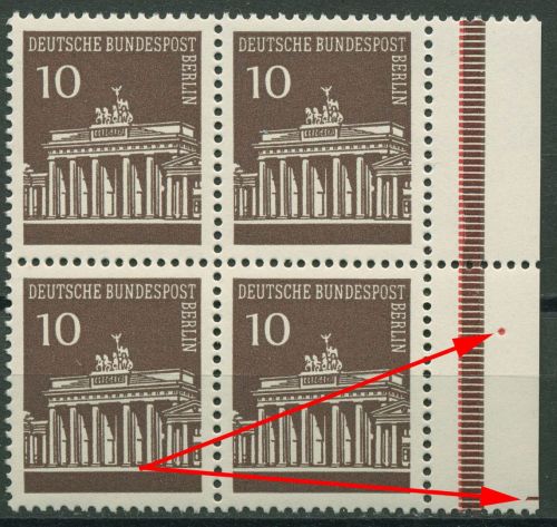 Berlin 1966 Brandenb. Tor aus MHB mit Punkt/Strich 286 4er-Bl. SR re. postfrisch