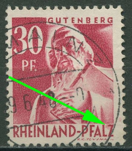 Französische Zone Rheinland-Pfalz 1947 Plattenfehler 9 yv PF II gestempelt