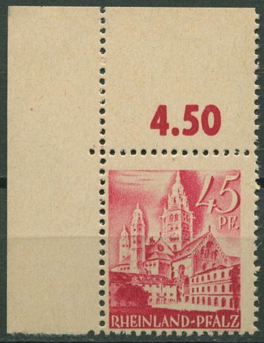 Franz. Zone: Rh.-Pfalz 1947 Dom Type II grobk. Gummi, 10 vw II Ecke 1 postfr.