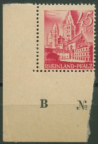 Franz. Zone: Rh.-Pfalz 1947 Dom Type II grobk. Gummi, 10 vw II Ecke 3 postfr.