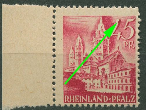 Französische Zone Rheinland-Pfalz 1947 Plattenfehler 10 v w PF I postfrisch