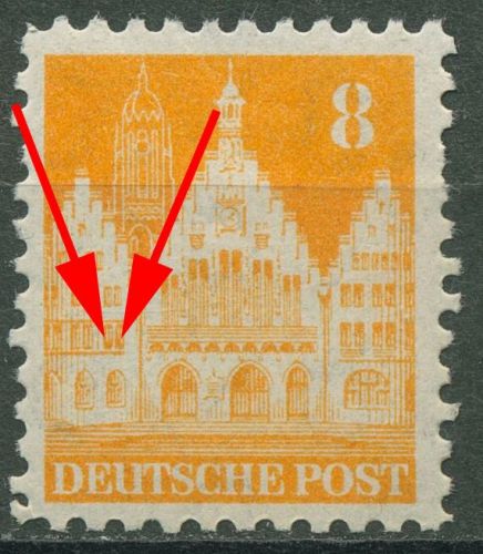Bizone 1948 Bauten weite Zähnung mit Plattenfehler 78 WB PF I postfrisch
