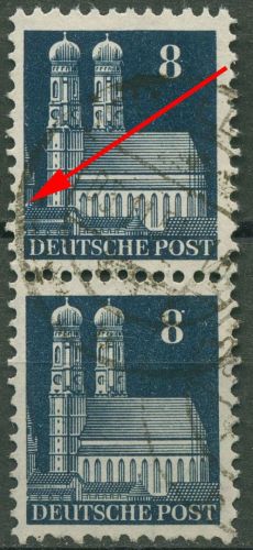 Bizone 1948 Bauten enge Zähnung mit Plattenfehler 79 WF PF II gestempelt