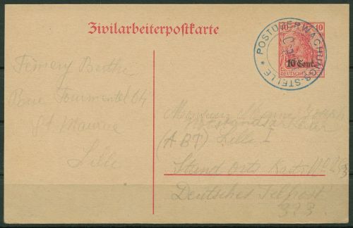 Etappengebiet West 1916 Zivilarbeiterpostkarte P 6 I gebraucht (X41128)
