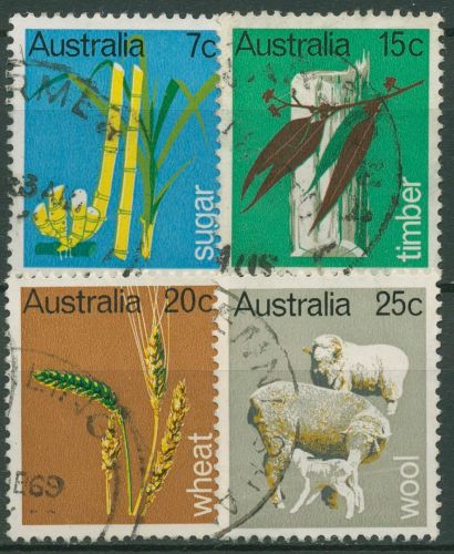 Australien 1969 Grundstoffindustrie Holz Wolle Getreide 418/21 gestempelt
