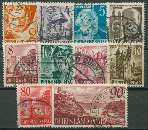 Franz. Zone: Rheinl.-Pfalz 1948 Persönl./Ansichten 32/41 gestempelt (36 geprüft)