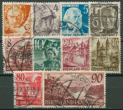 Franz. Zone: Rheinl.-Pfalz 1948 Persönl./Ansichten 32/41 gestempelt