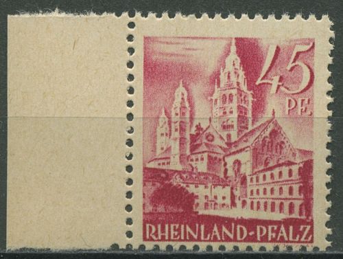 Franz. Zone: Rheinland-Pfalz 1947 Dom Type II grobk. Gummi, 10 vw II postfrisch