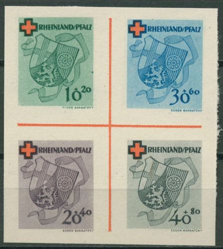 Rheinland-Pfalz 1949 Rotes Kreuz Block 1 Herzstück 42/45 B ohne Gummierung