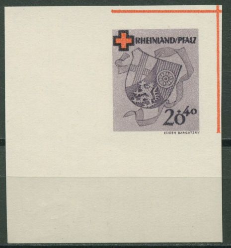 Rheinland-Pfalz 1949 Rotes Kreuz Ecke aus Block 43 B Ecke ohne Gummierung