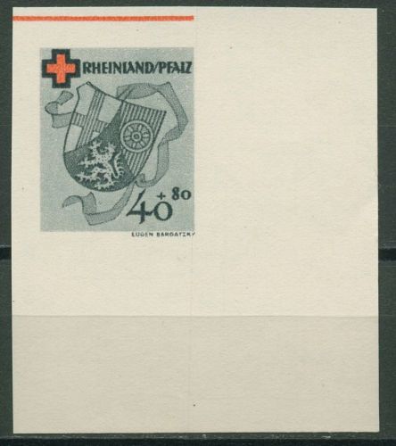 Rheinland-Pfalz 1949 Rotes Kreuz Ecke aus Block 45 B Ecke ohne Gummierung