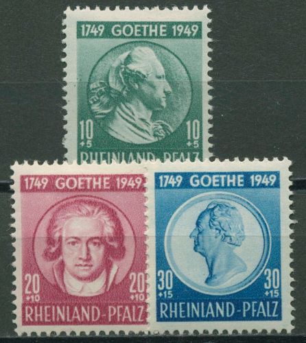 Französische Zone Rheinland-Pfalz 1949 200. Geburtstag Goethes 46/48 mit Falz