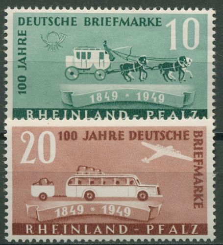 Französische Zone Rheinland-Pfalz 1949 100 J. dt. Briefmarken 49/50 postfrisch
