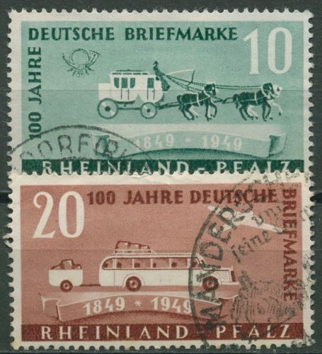 Französische Zone Rheinland-Pfalz 1949 100 J. dt. Briefmarken 49/50 gestempelt