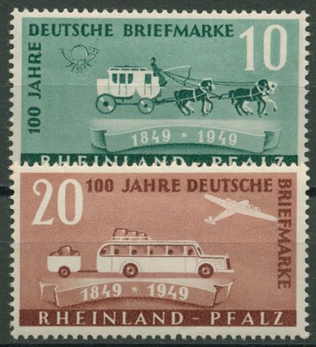 Französische Zone Rheinland-Pfalz 1949 100 J. dt. Briefmarken 49/50 mit Falz