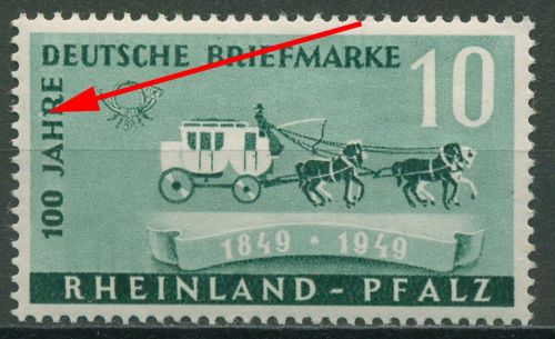 Franz. Zone Rheinland-Pfalz 1949 100 J. Briefm. Plattenfehler 49 PF ? postfr.