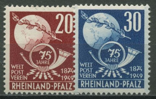 Französische Zone Rheinland-Pfalz 1949 Weltpostverein UPU 51/52 mit Falz