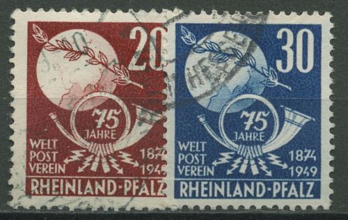 Französische Zone Rheinland-Pfalz 1949 Weltpostverein UPU 51/52 gestempelt