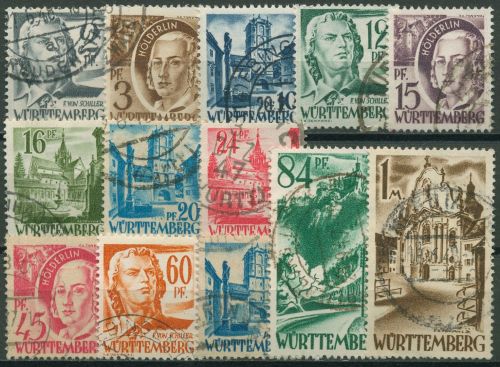 Französische Zone: Württemberg 1947 Persönlichkeiten/Ansichten 1/13 gestempelt