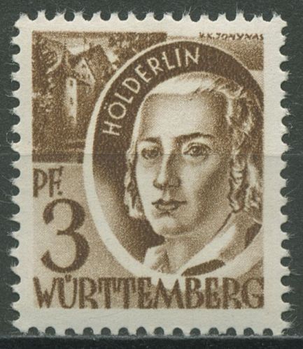 Franz. Zone: Württemberg 1947 Hölderlin Type I, 2 y v I postfrisch