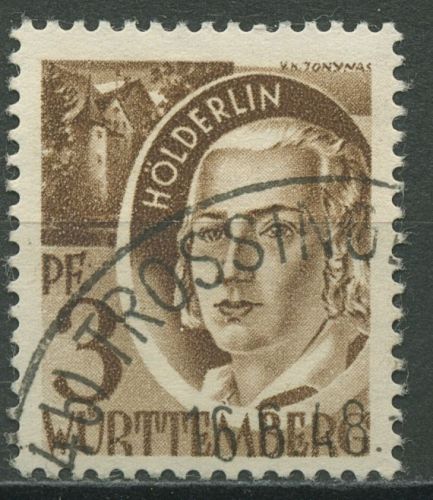 Franz. Zone: Württemberg 1947 Hölderlin Type I, 2 y v I gestempelt