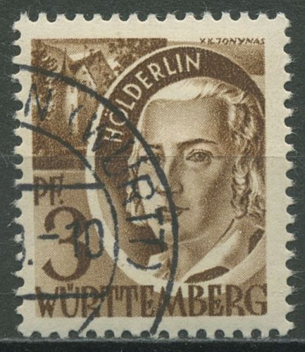 Franz. Zone: Württemberg 1947 Hölderlin Type II, 2 y v II gestempelt