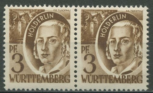 Französische Zone: Württemberg 1947 Hölderlin Typenpaar 2 yv I+II postfrisch