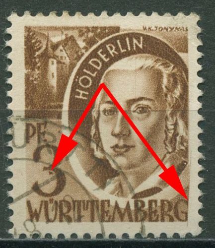 Franz. Zone: Württemberg 1947 Hölderlin Plattenfehler 2 PF I + II gestempelt