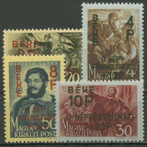 Ungarn 1945 Für die Volkshochschulen, 745/48 mit Aufdruck, 774/77 mit Falz
