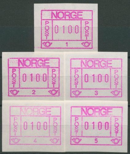 Norwegen 1978 ATM Satz 5 Automaten Papier rauh, hell 1.1/1.5 y a (1,00) postfr.