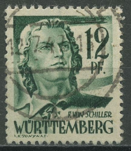 Französische Zone: Württemberg 1947 Schiller 4 v v gestempelt