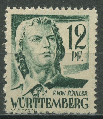 Französische Zone: Württemberg 1947 Schiller 4 v w postfrisch (grobk. Gummi)