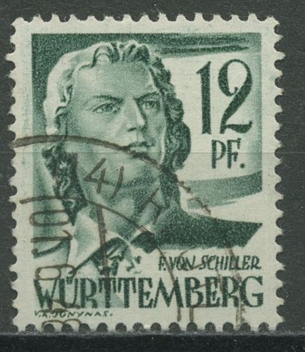 Französische Zone: Württemberg 1947 Schiller 4 y v gestempelt