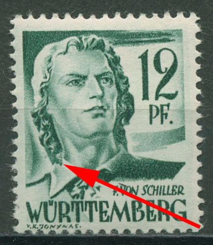 Französische Zone: Württemberg 1947 mit Plattenfehler 4 y v PF I postfrisch