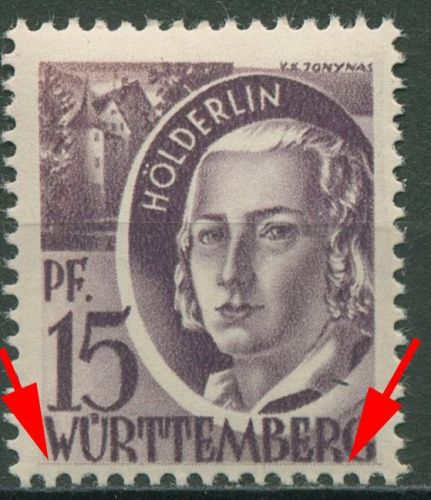 Französische Zone: Württemberg 1947 Hölderlin Plattenfehler 5 PF I postfrisch