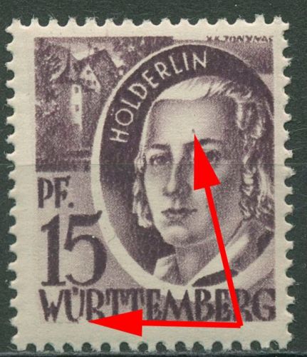 Französische Zone: Württemberg 1947 Hölderlin Plattenfehler 5 PF II postfrisch