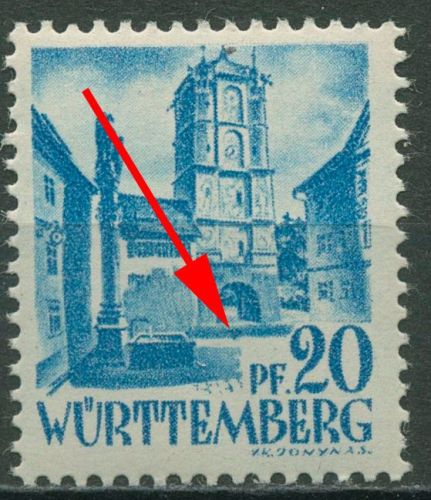 Französische Zone: Württemberg 1947 Stadttor Plattenfehler 7 PF III postfrisch