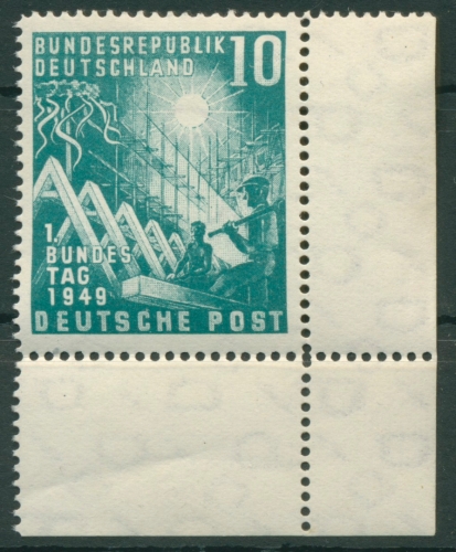 Bund 1949 1. Dt. Bundestag 111 Ecke unten rechts, Rand vorgefaltet, Haftstellen