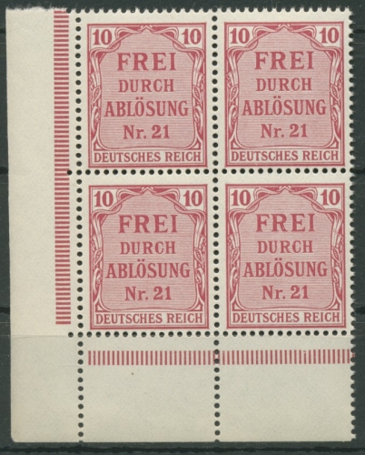 Deutsches Reich Dienstmarken 1903 D 4 im 4er-Block Ecke unten links postfrisch