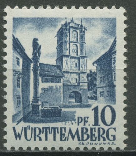 Franz. Zone: Württemberg 1947 Stadttor Type II, 3 y v II postfrisch