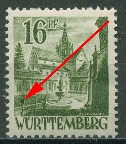 Franz. Zone: Württemberg 1947 Kloster m. Plattenfehler 6 y v PF II postfrisch