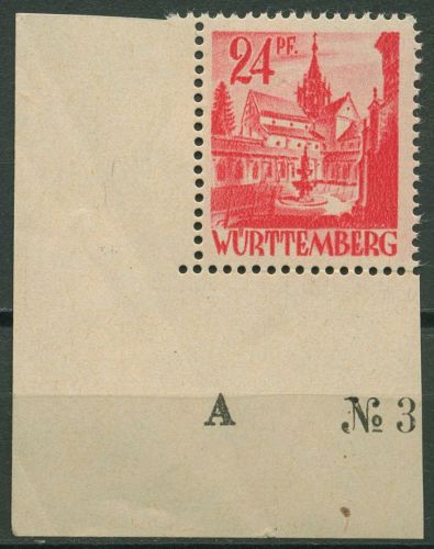 Franz. Zone: Württemberg 1947 Kloster Bebenhausen 8 v w II Ecke 3 postfrisch